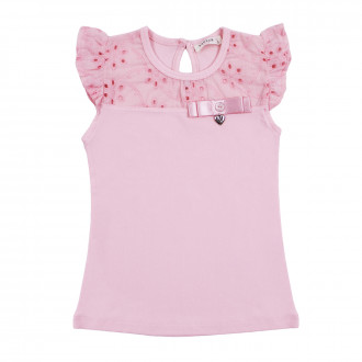 Лятна блузка с къдрички и бродерия в розово