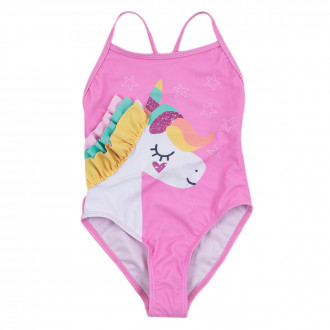 Детски цял бански "Еднорог" в наситено розово
