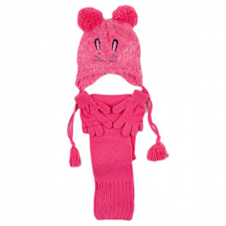 Комплект шал, шапка и ръкавички  от мохер в розово