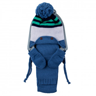 Комплект шал, шапка и ръкавички за момчета в пастелно син цвят