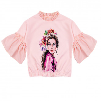 Ефирна блуза "Art face" в цвят пудра