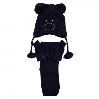 Комплект шал, шапка и ръкавички "Мече" в тъмносиньо