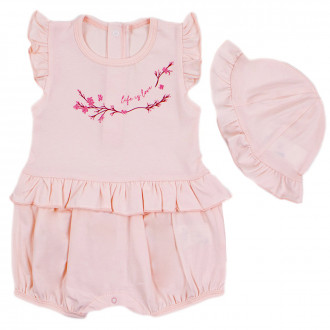 Летен гащеризон със шапка в цвят пудра