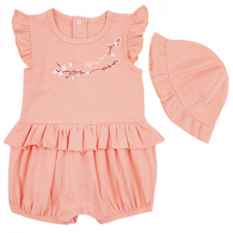 Летен гащеризон със шапка в цвят праскова