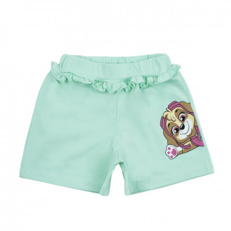 Къси панталони с къдрички в цвят мента