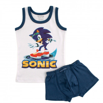 Комплект бельо за момчета в бяло и петроленосиньо