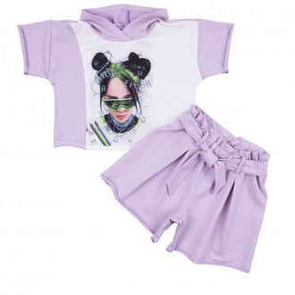 Летен комплект с качулка в лилаво