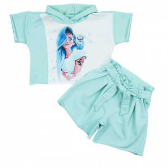 Летен комплект с качулка в цвят мента