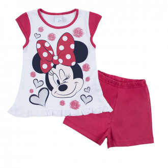 Лятна пижама с анимационен герой в бяло и цвят малина