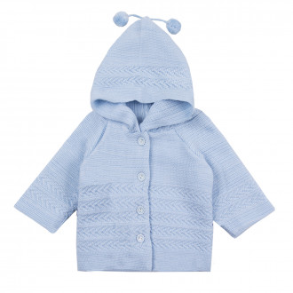 Жилетка с качулка от плетиво в синьо