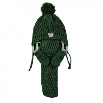 Комплект шал, шапка и ръкавички в тъмнозелено