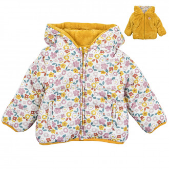 Бебешко двулицево зимно яке в охра и екрю