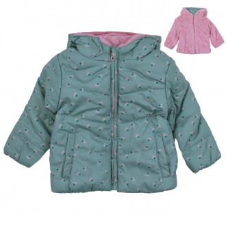 Бебешко двулицево зимно яке в зелено и розово