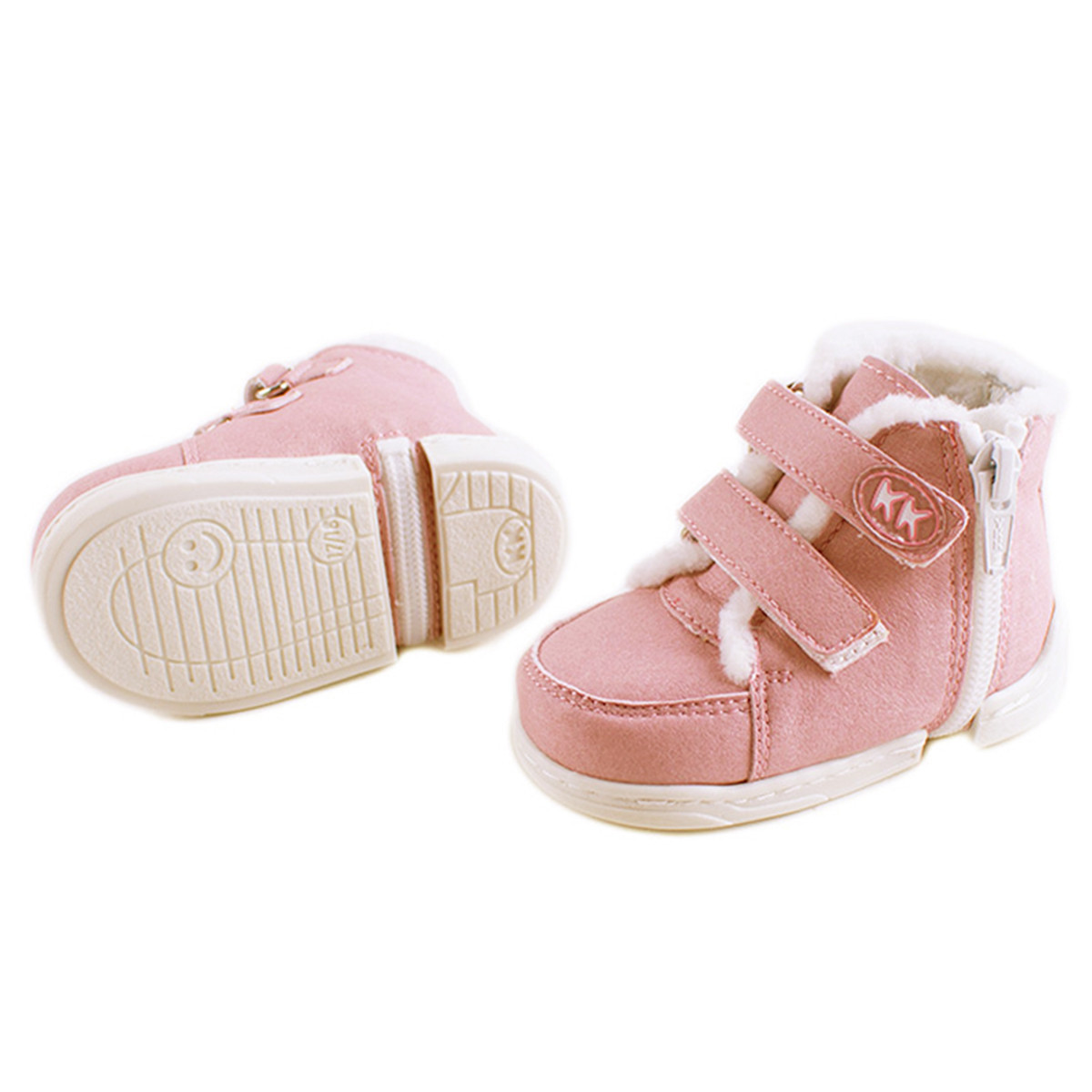 Бебешки зимни буйки "Кец" с пухче в пепел от рози