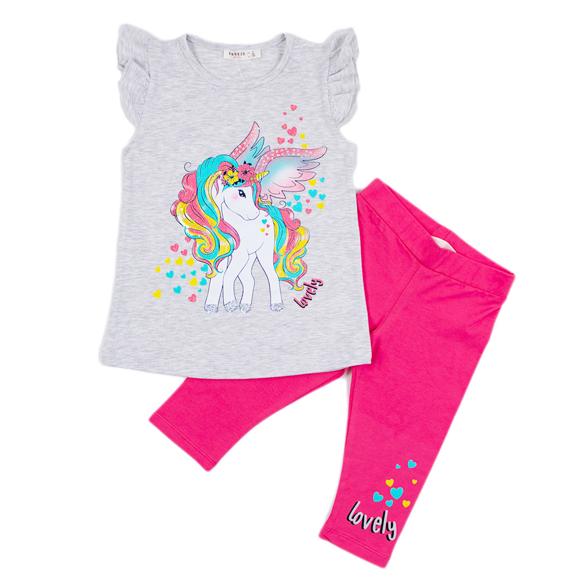 Летен комплект с герой в сив меланж и руж