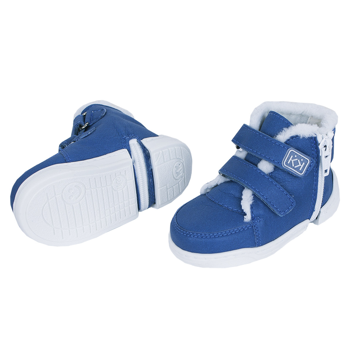 Бебешки зимни буйки "Кец" с пухче в синьо