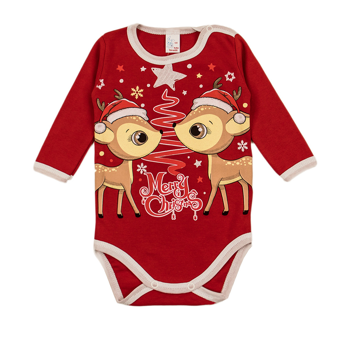 Коледно памучно боди в червено