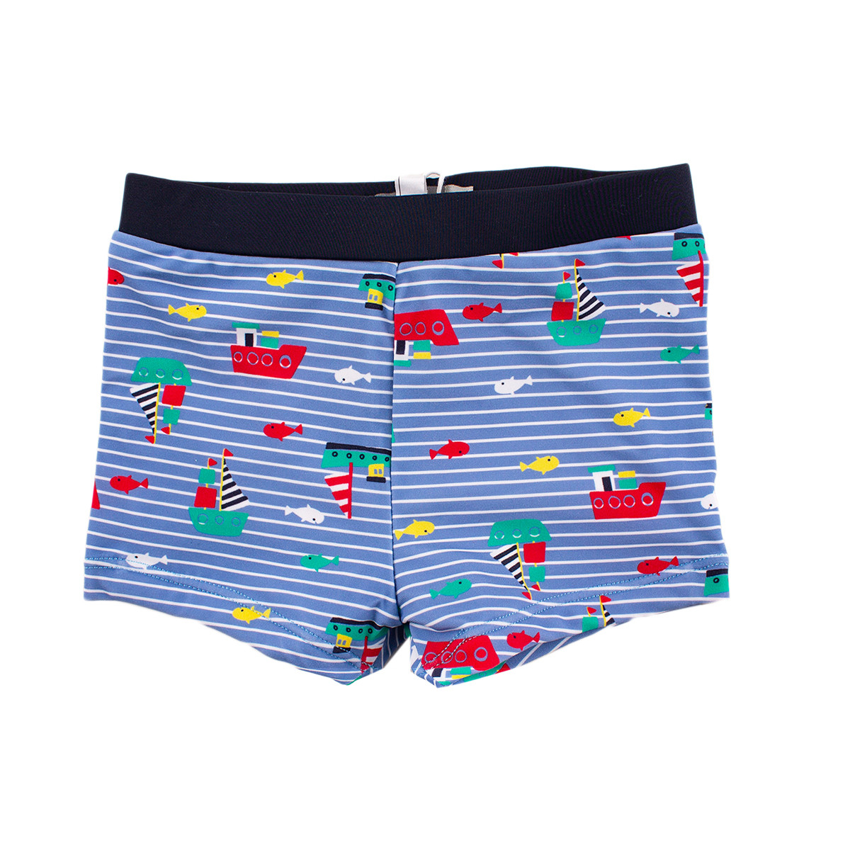 Детски бански за момчета " Рибки" в синьо райе