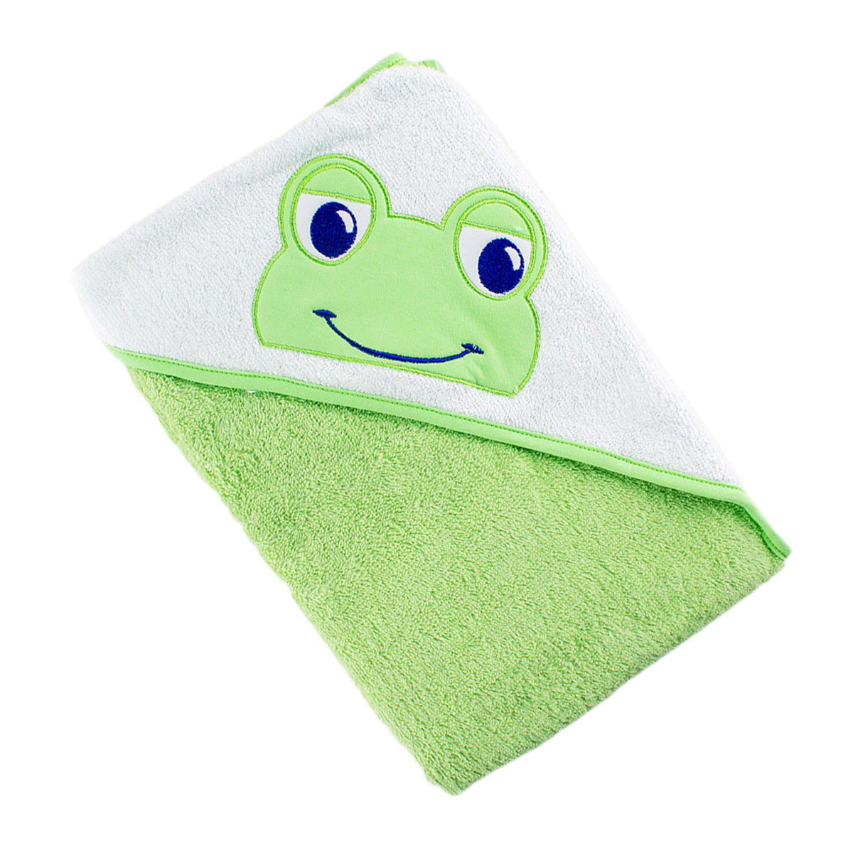 Бебешка хавлийка с качулка в зелено и бяло 90x90 см