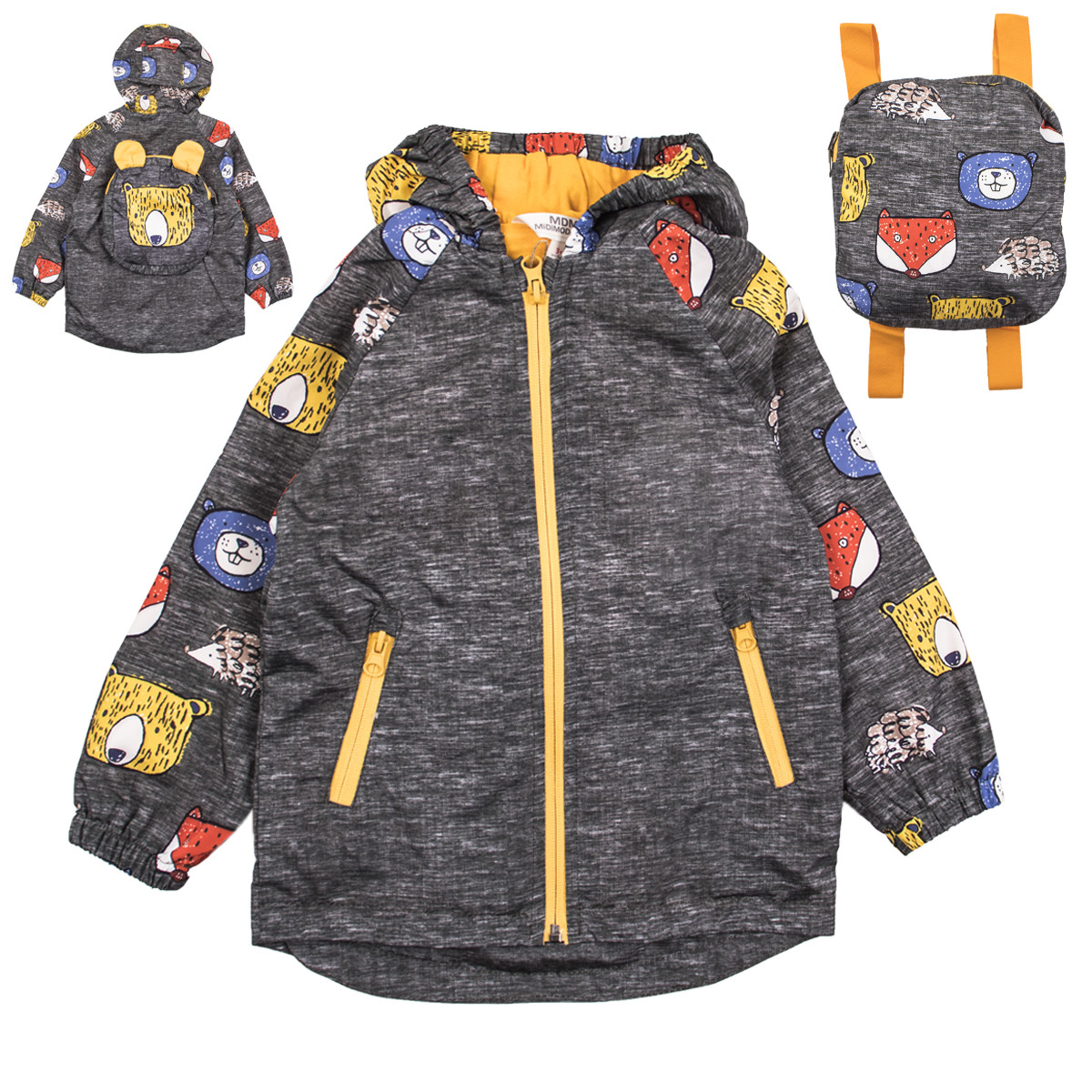 Тънко шушляково яке с раничка в цвят графит