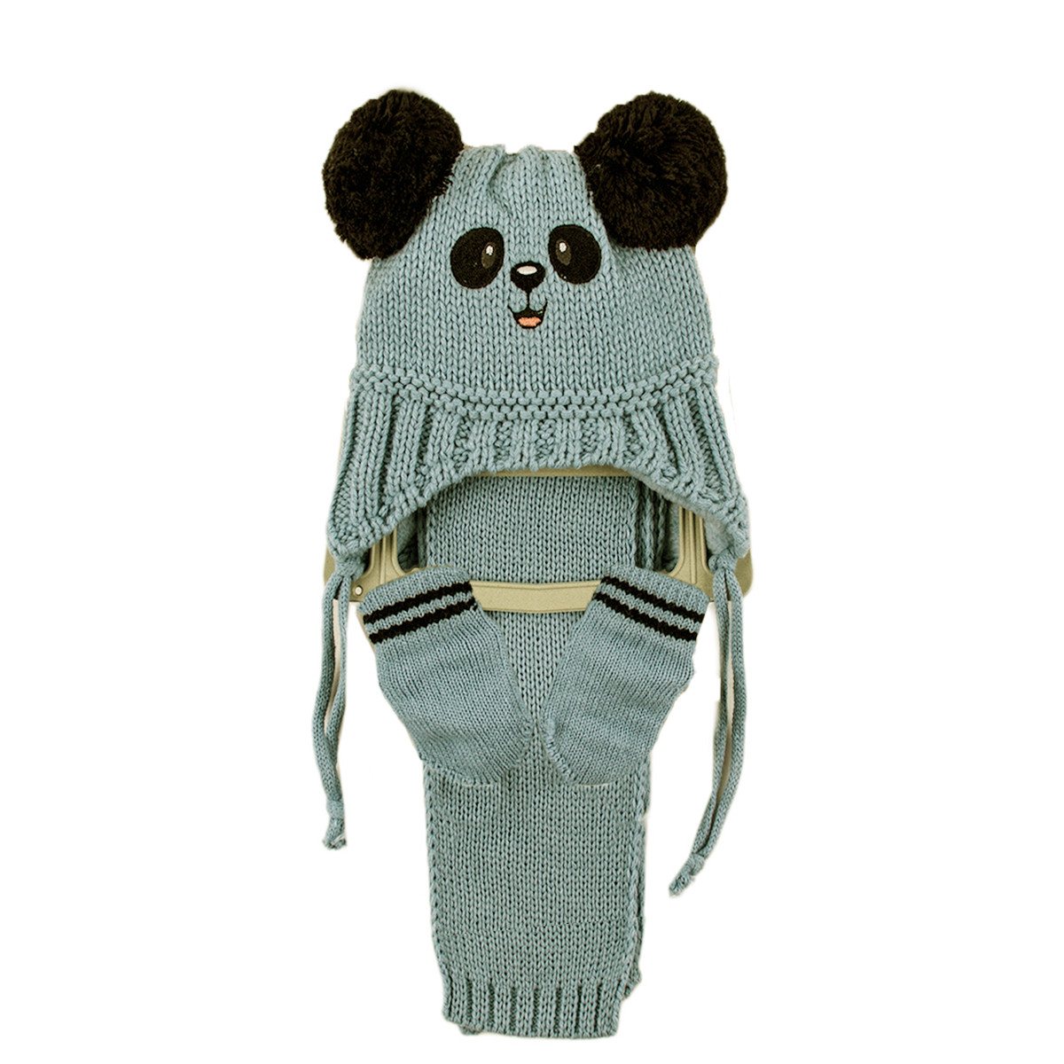 Комплект шал, шапка и ръкавички за момчета в синьо-зелено