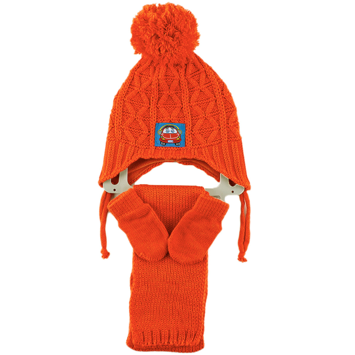 Комплект шал, шапка и ръкавички с полар за момчета в оранжево(0 - 18 мес.)
