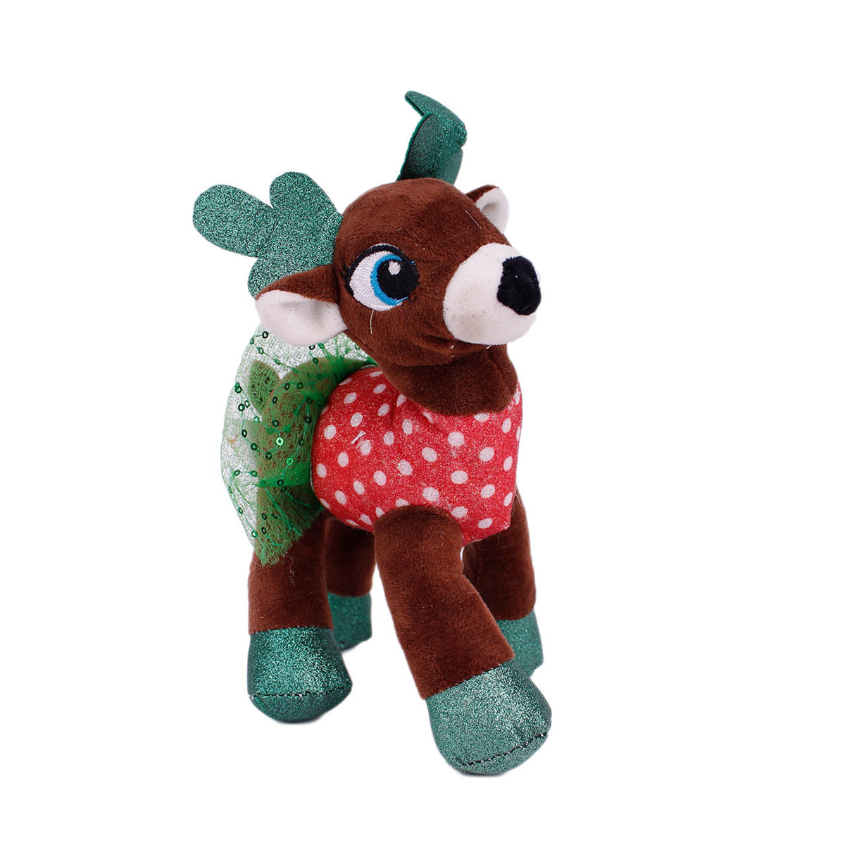 Плюшено Коледно еленче в кафяво и зелено  22 см.