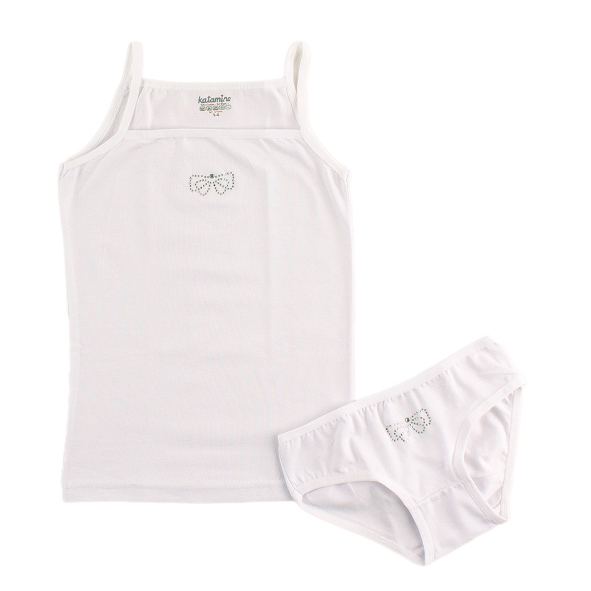 Комплект бельо в бял цвят с камъчета за момичета