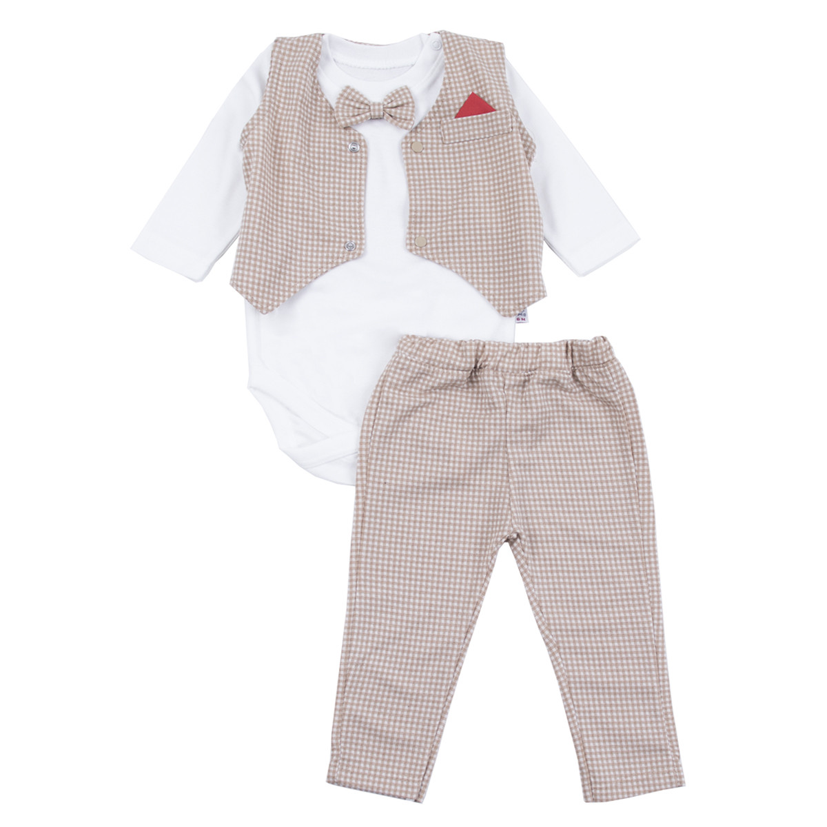 Бебешки кариран комплект в бежово