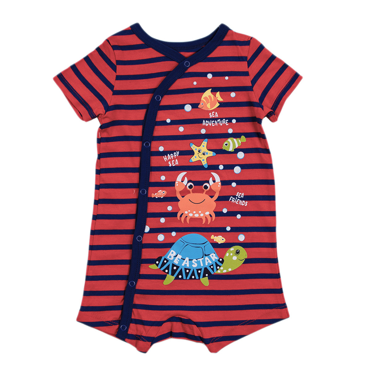 Бебешки летен гащеризон в червено и синьо