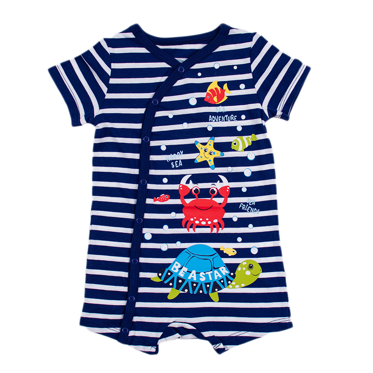 Бебешки летен гащеризон в тъмносиньо и бяло