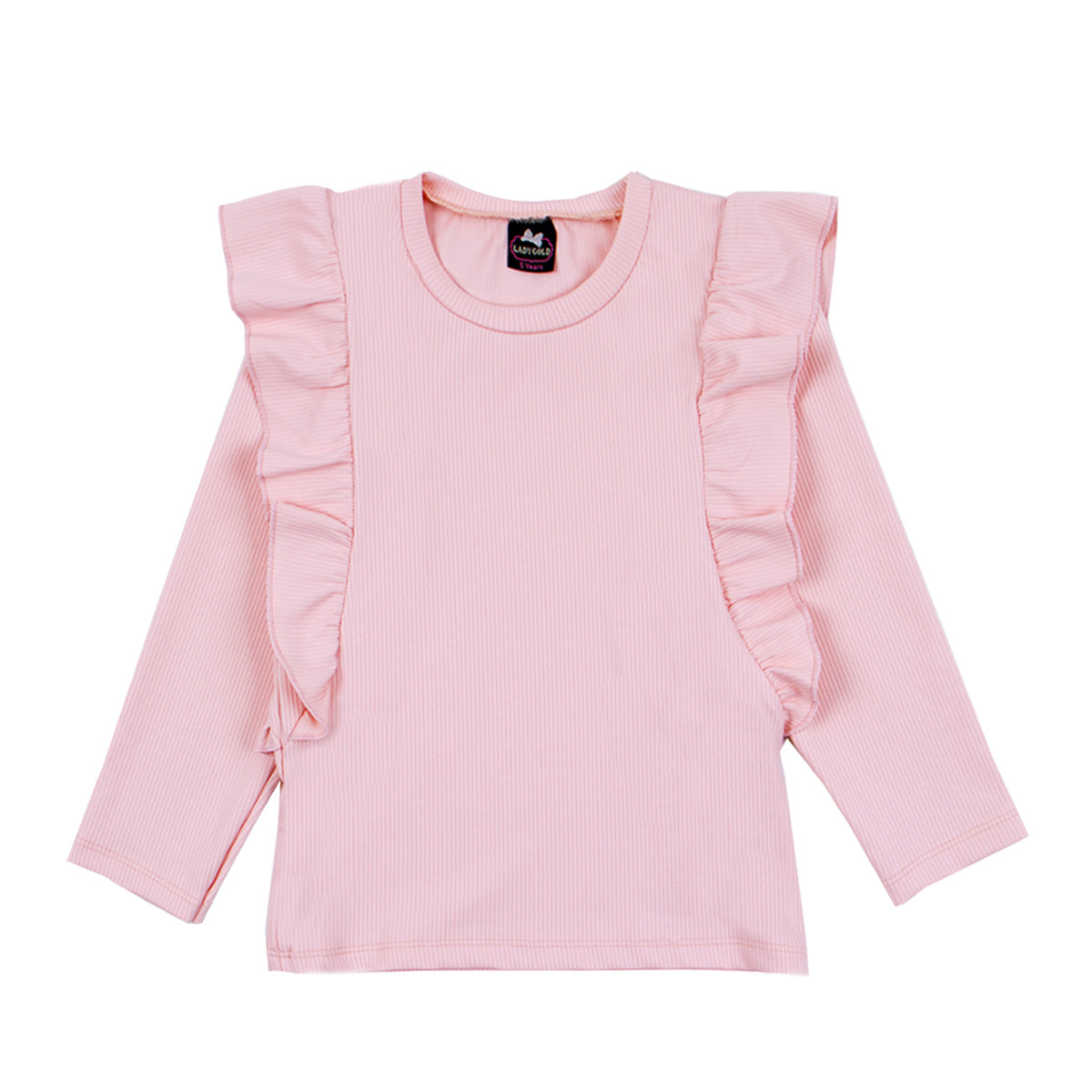 Блуза от релефно трико с къдрички в цвят праскова