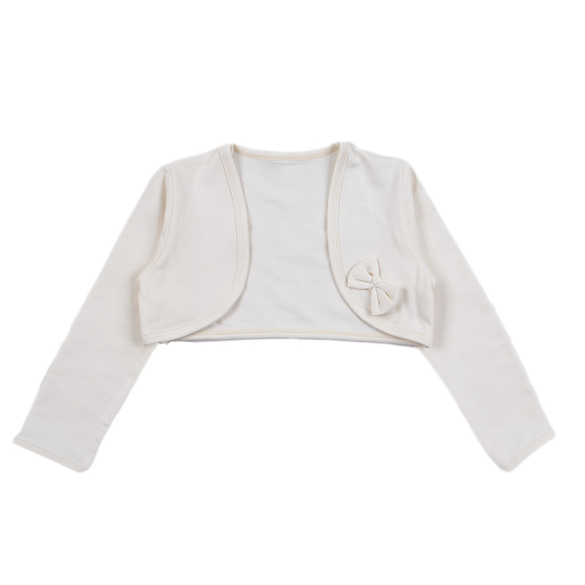 Памучно болеро с панделка в цвят крем