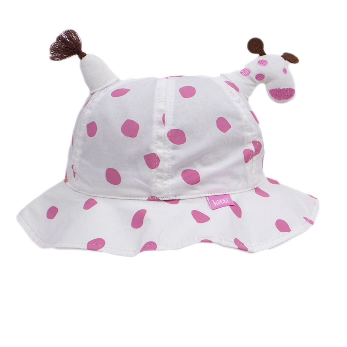 Детска лятна шапка с апликация в бяло