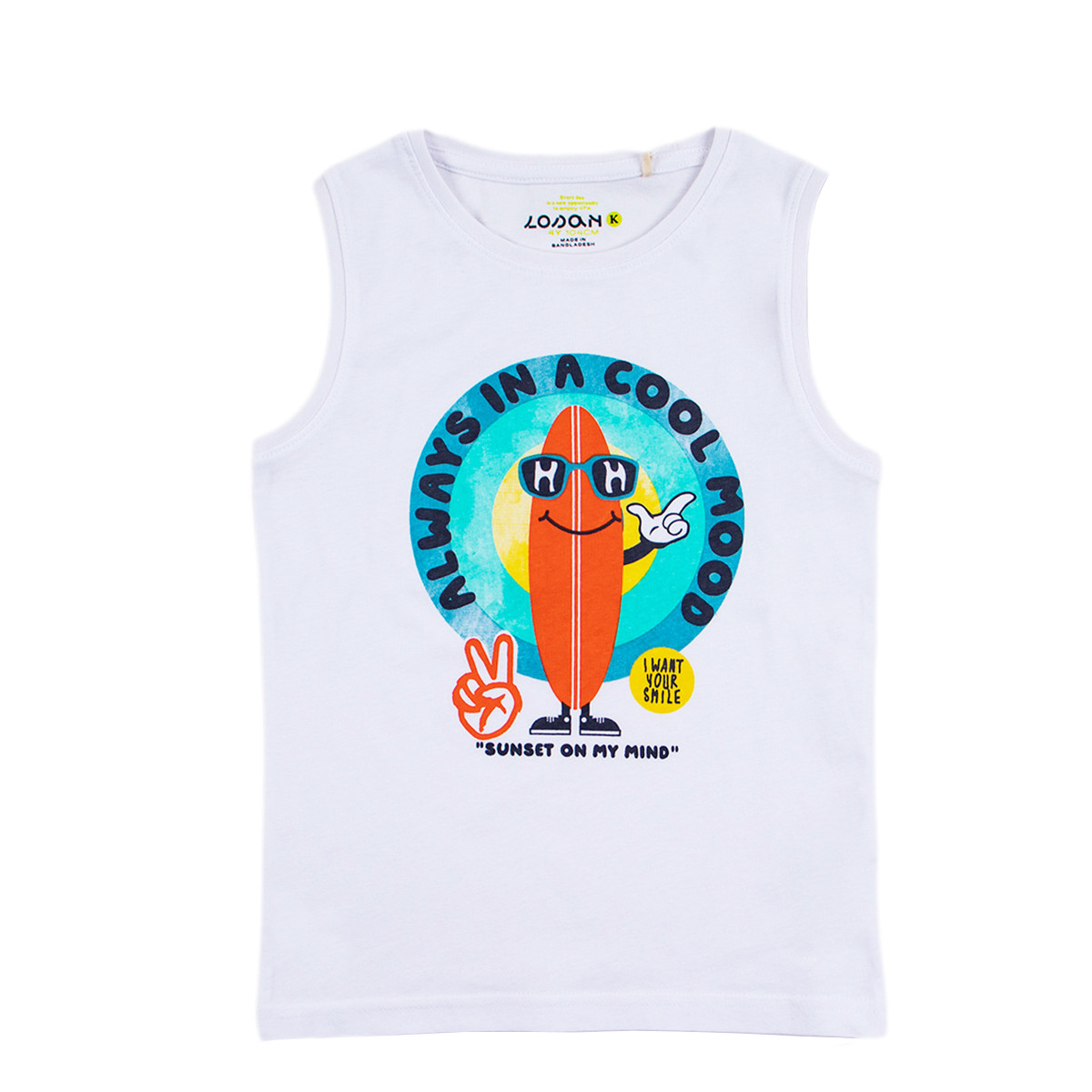 Детски памучен потник в бяло "Cool moon "