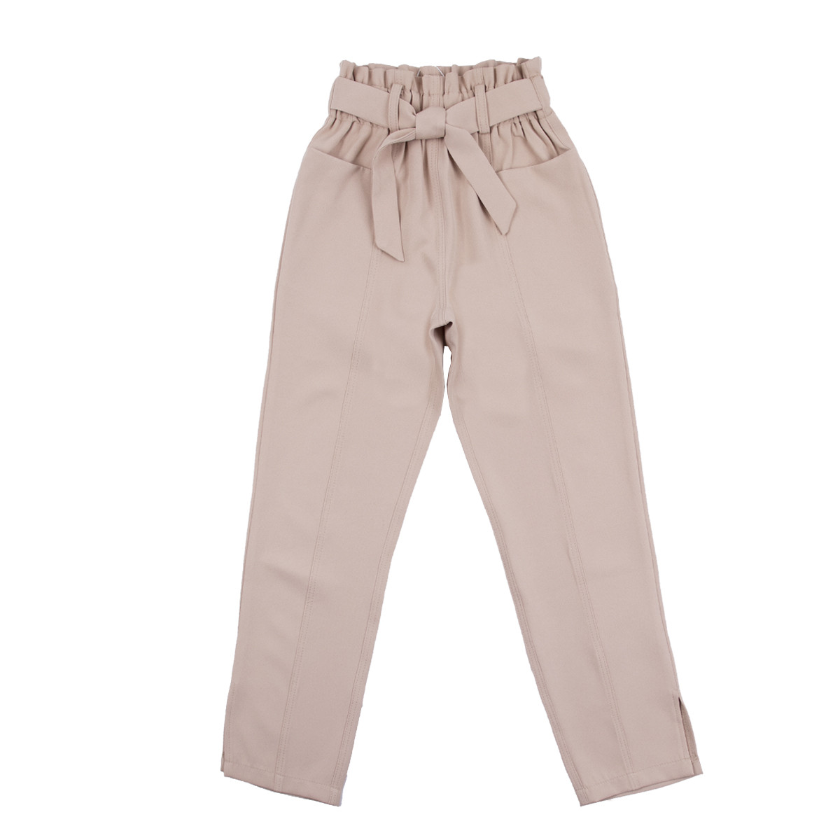 Детски панталон с висока талия в бежово