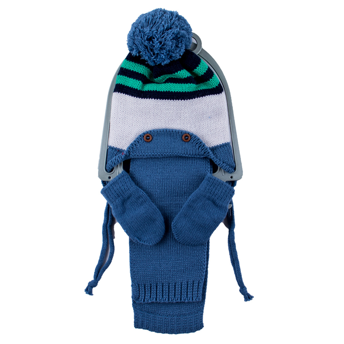 Комплект шал, шапка и ръкавички за момчета в пастелно син цвят