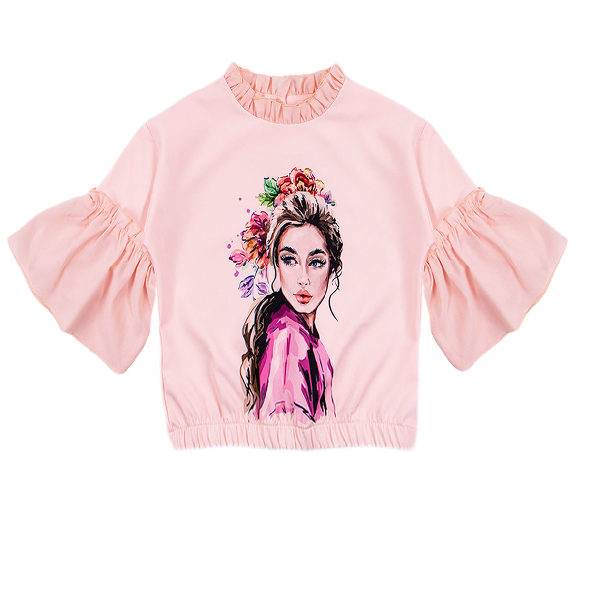 Ефирна блуза "Art face" в цвят пудра