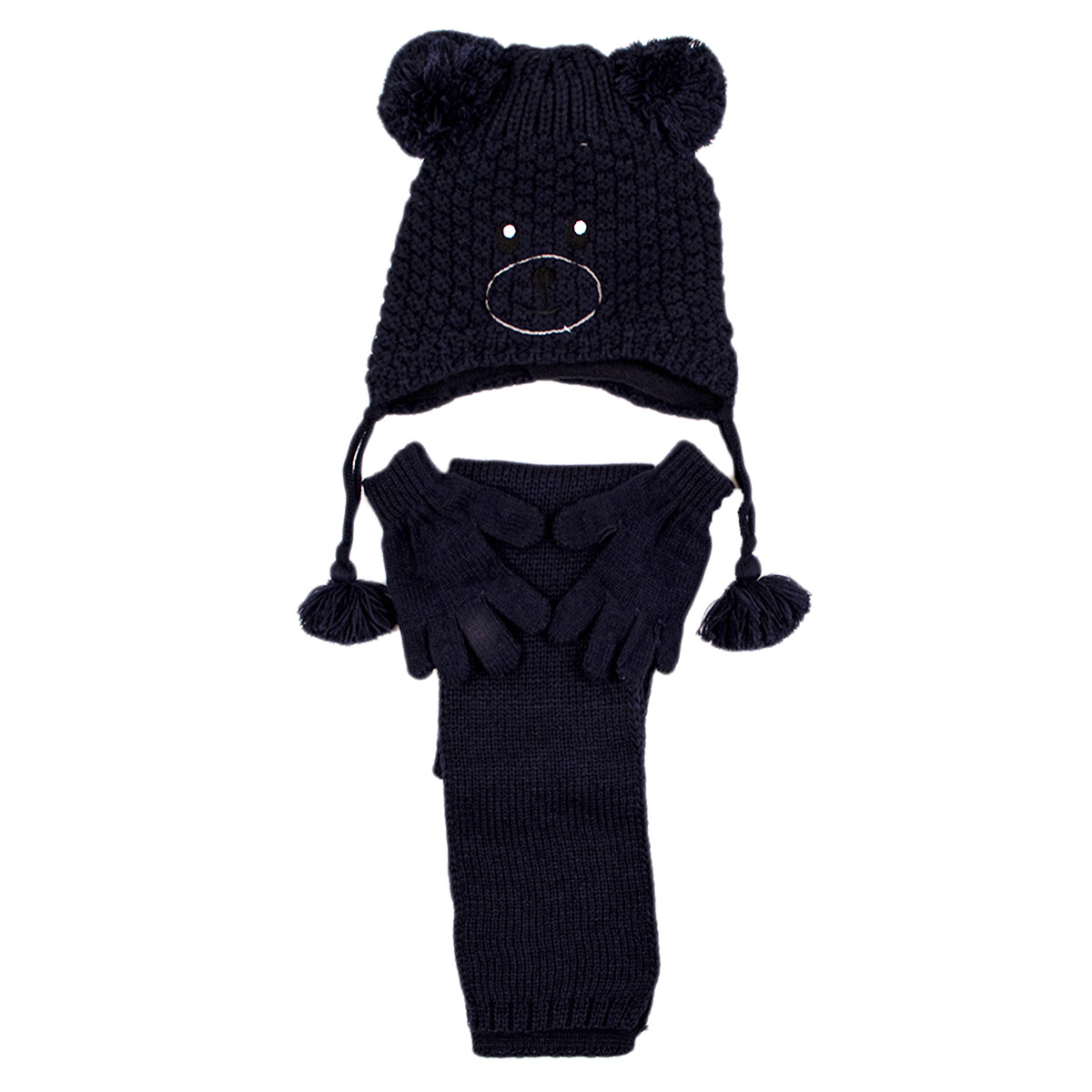 Комплект шал, шапка и ръкавички "Мече" в тъмносиньо