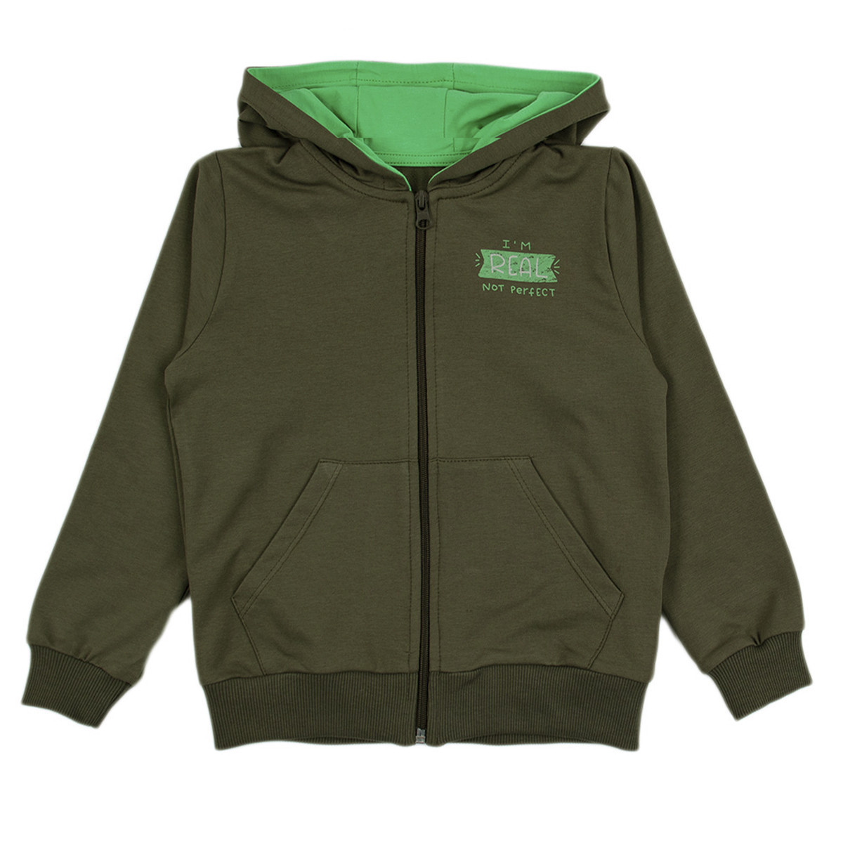 Детски суичер "Real" в тъмнозелено