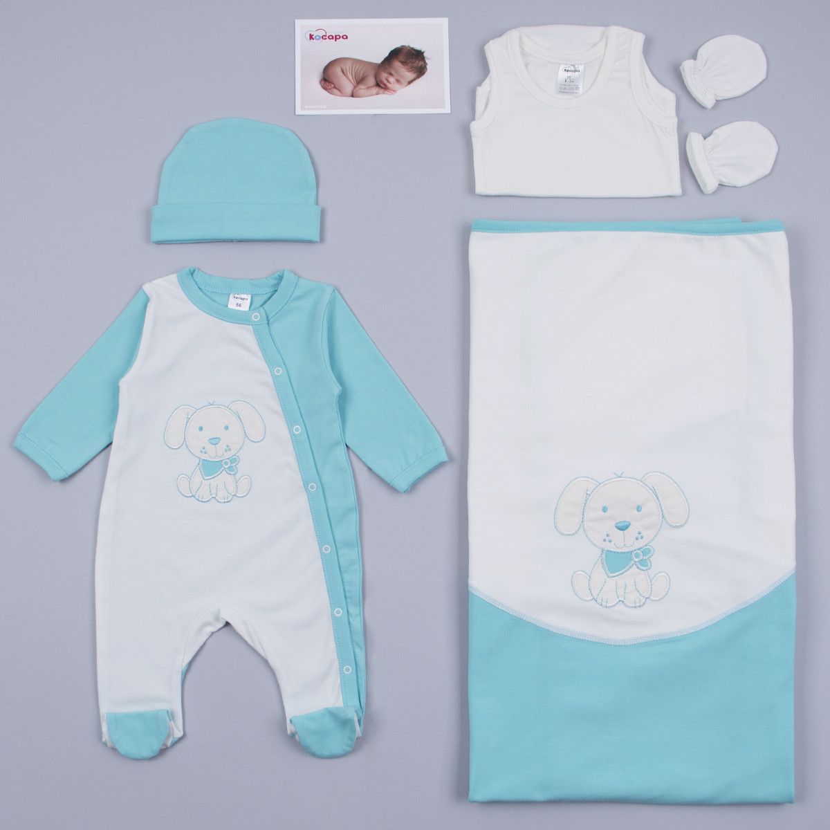 Летен комплект за изписване от органичен памук "Сладко кученце"