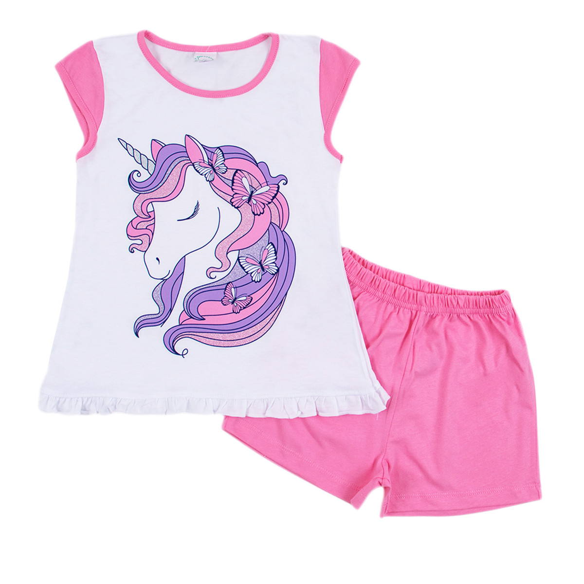 Лятна пижама с анимационен герой в бяло и розово