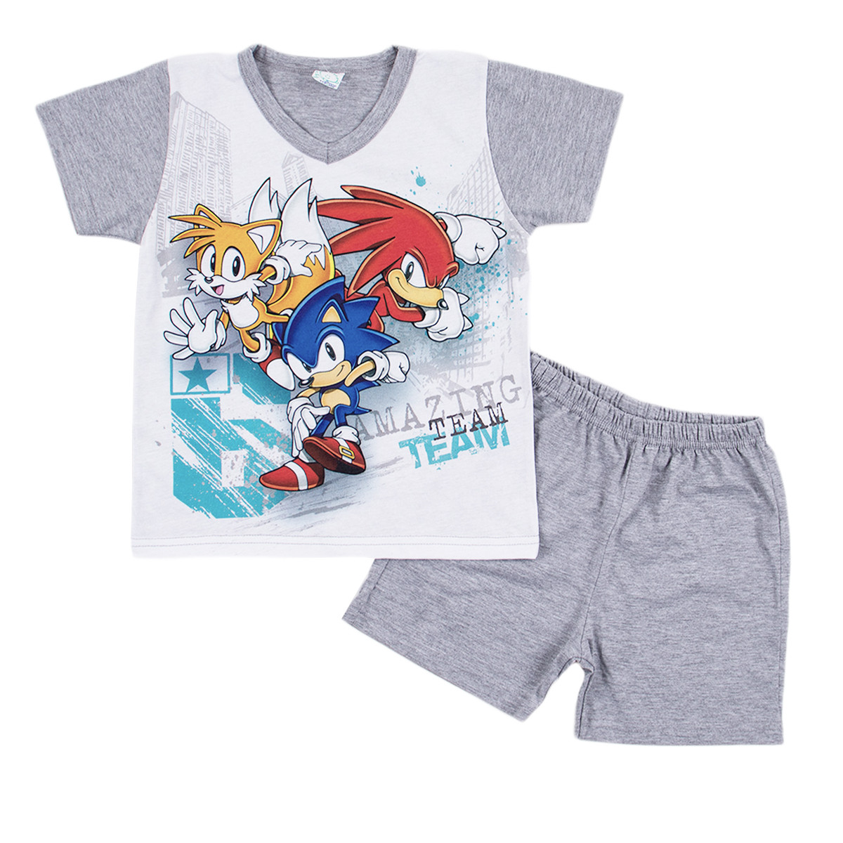 Детска пижама с анимационни герой в сив меланж