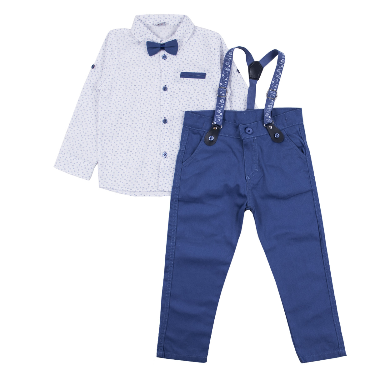 Официален комплект с папийонка в бяло и синьо