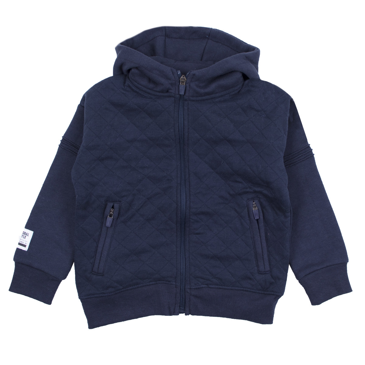 Капитониран памучен суичер за момчета в тъмносиньо