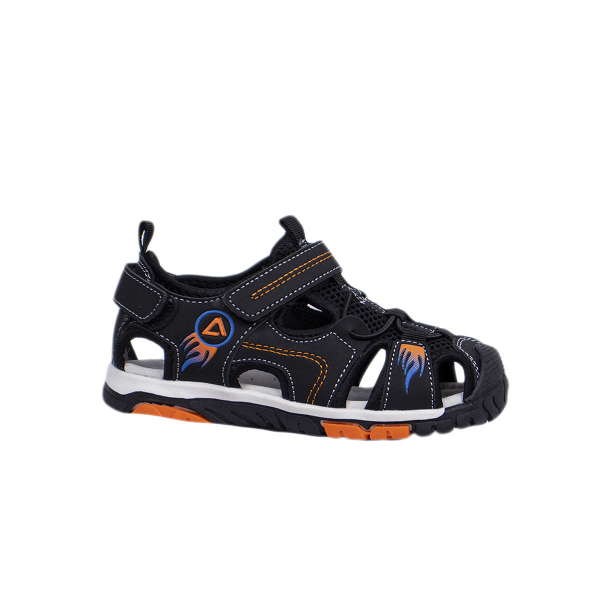 Детски анатомични сандали в черно и оранжево